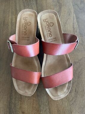Women's  Yokono Rust Leather Double-Strap Slide Sandals | Size 9.5